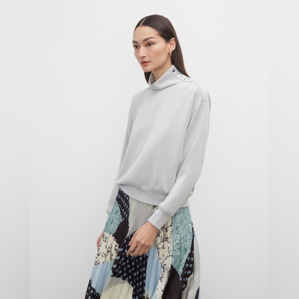 -Club Monaco Grey Blue Snap Mockneck Sweatshirt XS